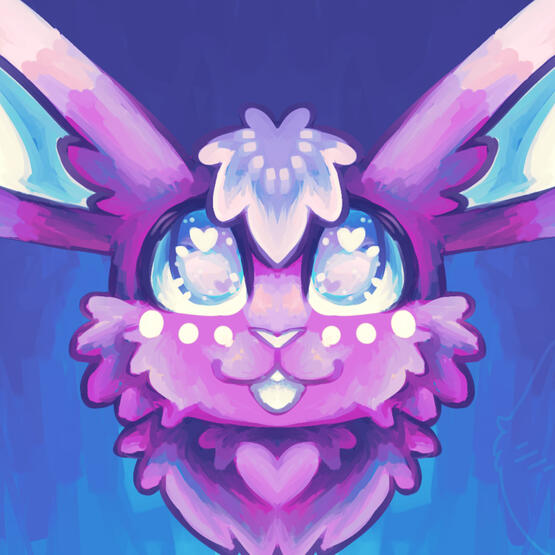 Digitally painted headshot drawing of a cartoon-styled hare.